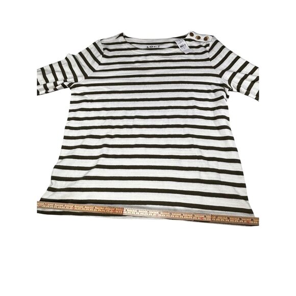 Striped Olive & White Long-Sleeve Knit Top By Loft In Size M - Picture 13 of 13